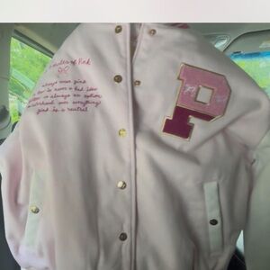 LoveShackFancy Light Pink Varsity Jacket